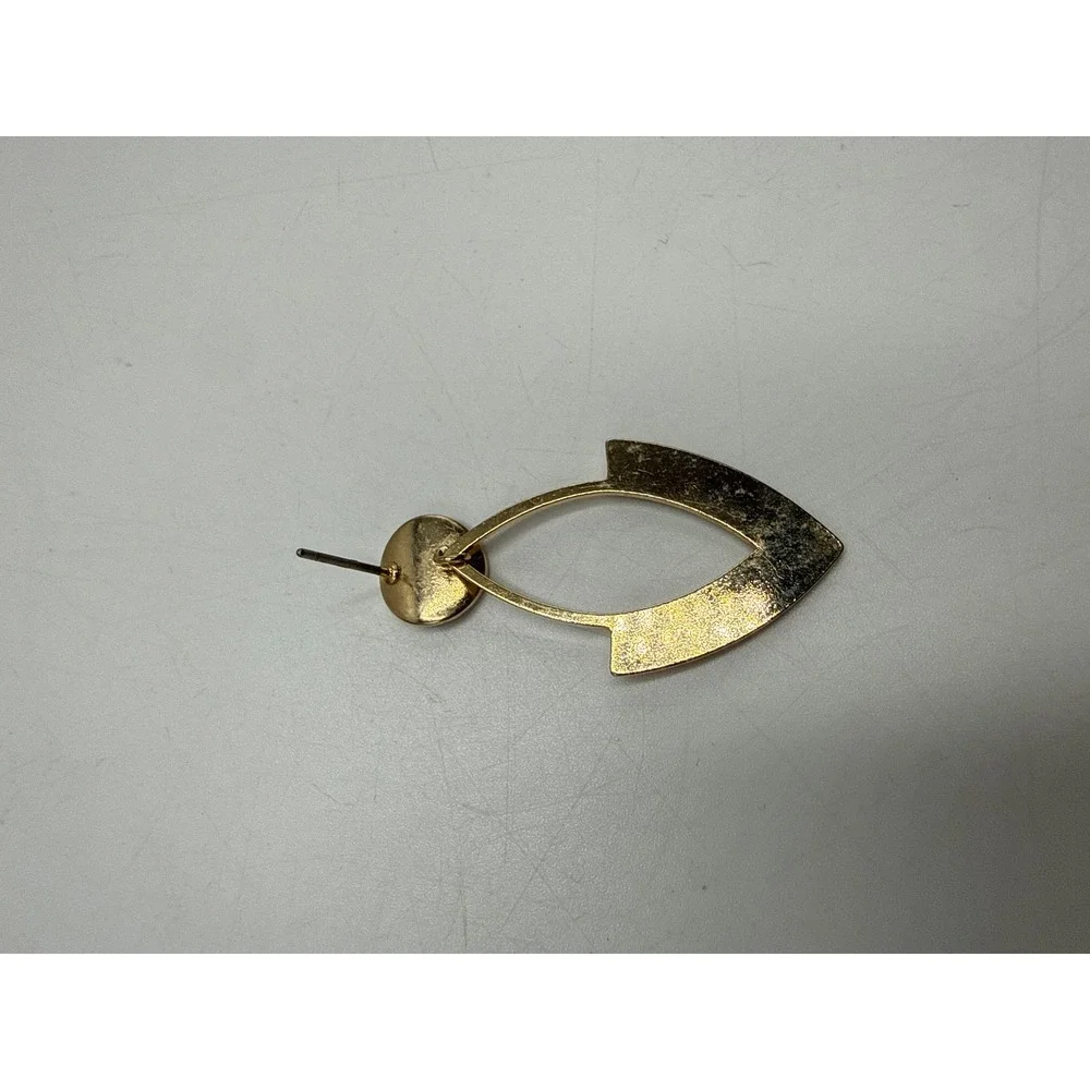 Gold Tone Geometric Drop Earrings Brushed Metal Architectural‎ Marquise Dangle